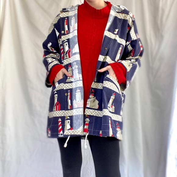 Rare Vintage 1980's Michigan Rag Co. Lighthouse Print Jacket - Picture 2 of 3